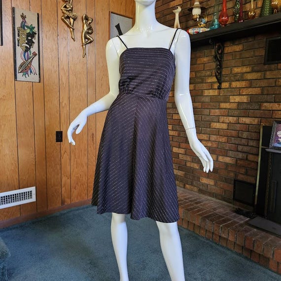 Vintage 70s Disco Dancing Chevron Glitter Stripe Studio 54 Party Swing Dress XS/S