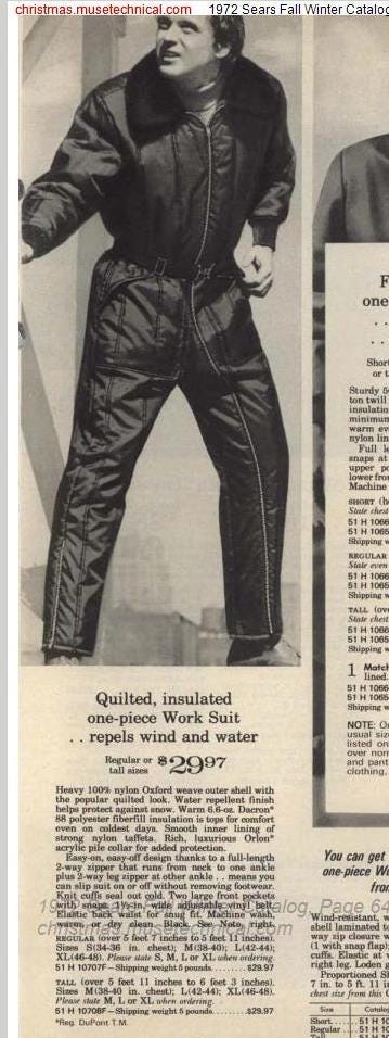 Vintage 70s Documented Sears Quilted Puffy Coveralls Work N