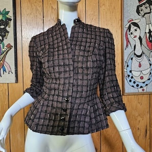 Vintage 40er Jahre Samt Tweed Wespe Taille taillierte Schößchen Blazer S