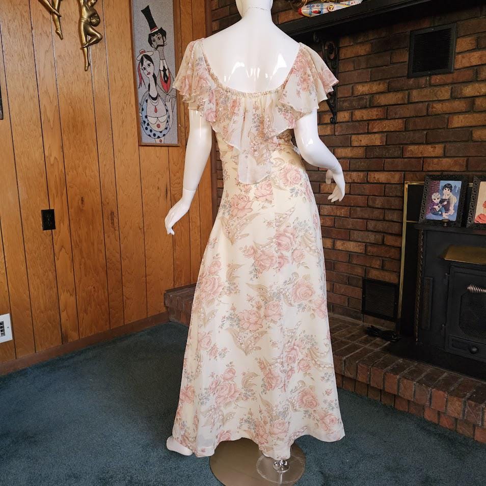 Vintage 70s Romantic Garden Party Hippie Zum Zum Ruffle Maxi