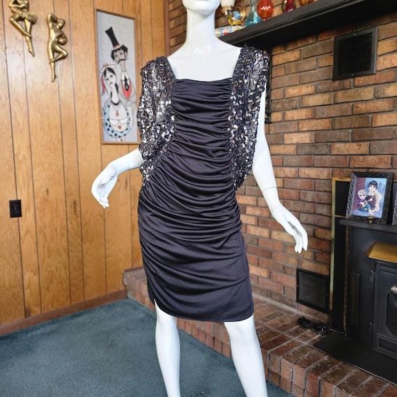 Vintage 70s Disco Coffin Batwing Metallic Sequin New Leaf Samir