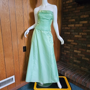 Vestido vintage de los años 90, estilo Y2K, verde menta iridiscente, de dos piezas, con corsé de hada para fiesta de graduación, sin tirantes, talla S/M
