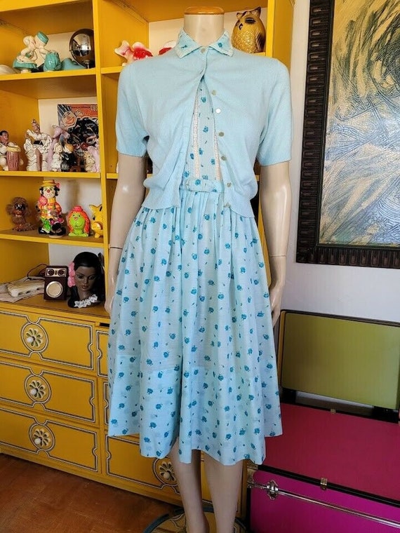 Vintage 50s Baby Blue L'Aiglon Full Skirt Lace Ro… - image 1