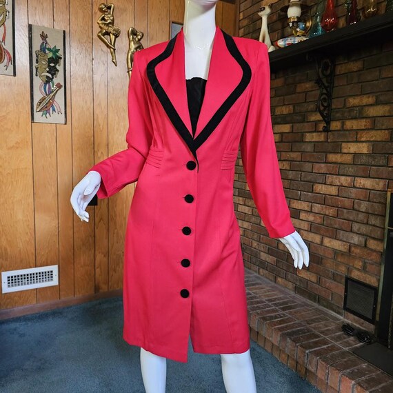 Vintage 80s Power Suit Red Blazer Velvet Trim Wiggle Tuxedo Vintage 80s Power Suit Red Blazer Velvet Trim Wiggle Tuxedo