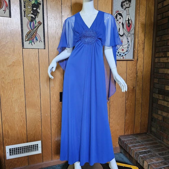 Vintage 70s DISCO Royal Blue Jersey Butterfly Sleeve Shawl