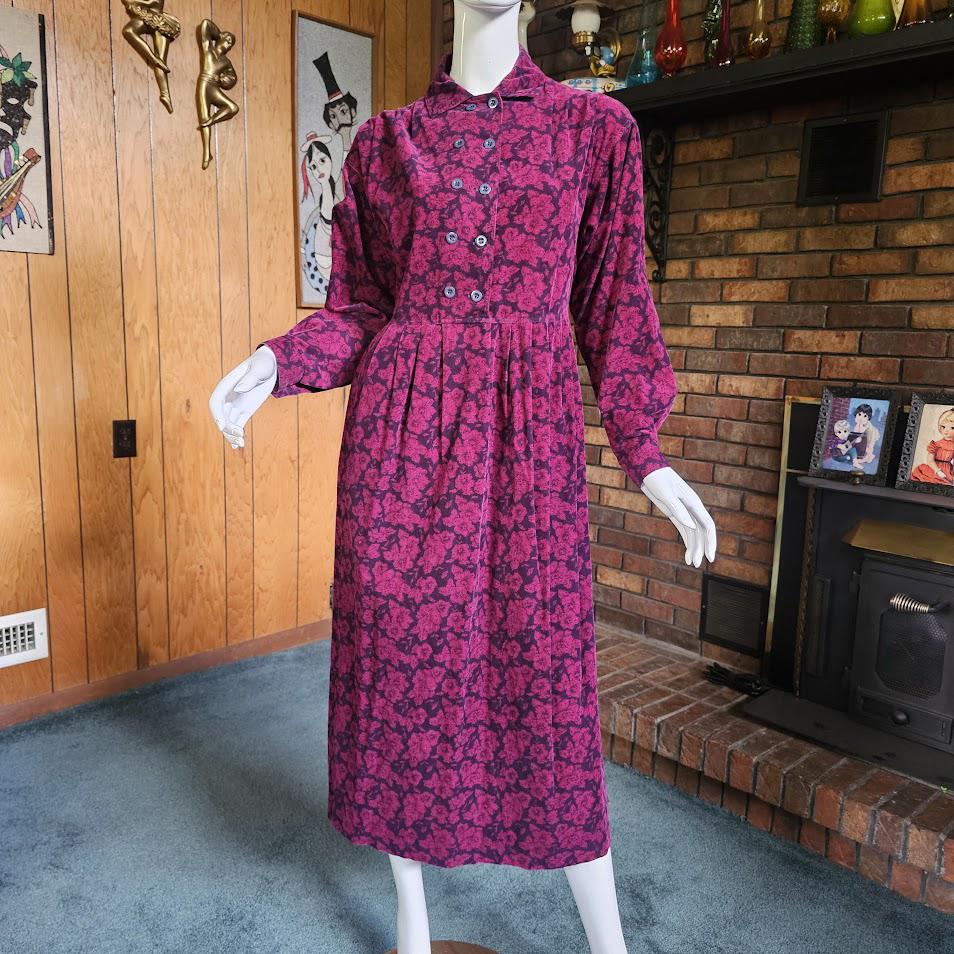 Vintage 80s Volup Laura Ashley Corduroy Modest Cottagecore Prairie Chore Dress L/XL