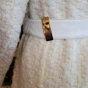 Vintage 60s Mod Bonnie Cashin Sills Mohair Tweed Leather Winter White Coat S/M image 7