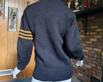 Vintage 20s 30s Orange R Patch Spalding Black Heavy Wool Letterman