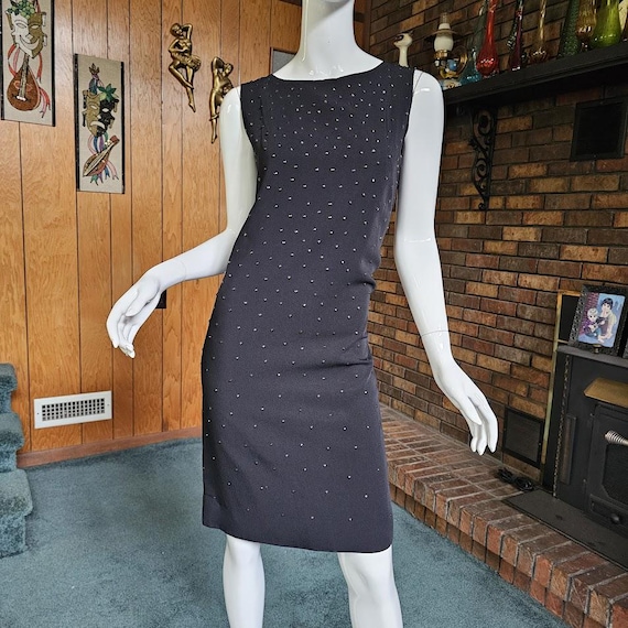 sachin and babi light blue dress Vintage 60s LBD Studded Go Go Mod Black Sleeveless Cocktail Shift Party  Dress S