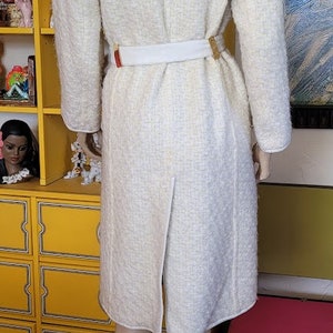 Vintage 60s Mod Bonnie Cashin Sills Mohair Tweed Leather Winter White Coat S/M image 6