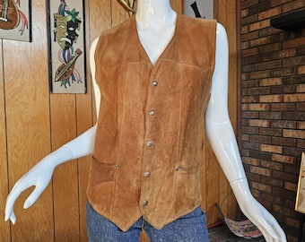 Vintage 80s Marlboro Cowboy Mens Leather Western Suede Biker Hippie Vest 38 Long