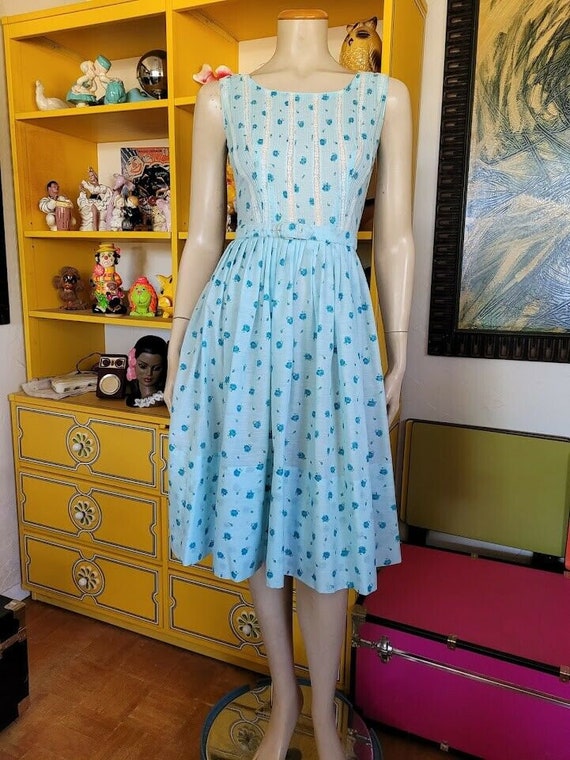 Vintage 50s Baby Blue L'Aiglon Full Skirt Lace Ro… - image 3