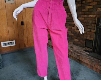 Vintage 80s Bubblegum Pink Thin Wale Corduroy Peg Leg High Waist Jeans Pants S