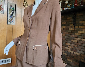 S/M Vintage 40s 50s Art Deco Wing Cuff Victory Blazer Jacket + Skirt Dress Suit