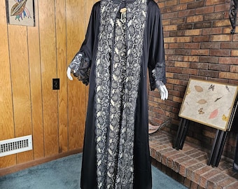 Vintage 60s Gothic Illusion Lace Romantic Peignoir Nightgown Robe Hostess Gown OS