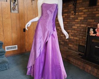 Vintage 90s Metallic Purple Iridescent Organza Fairy Prom Dress Party Ball Gown M