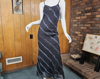 Vintage 90s Grunge Mall Goth Tie Dye Striped Bias Cut Slip Party Dress M/L
