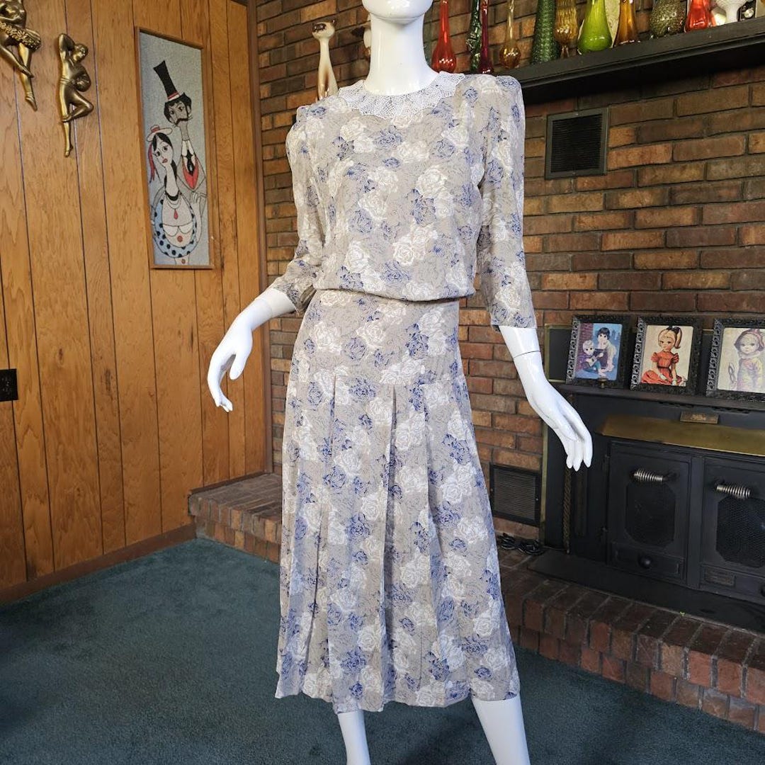 Vintage 80s Do 40s Blouson Modest Lace Collar Garden Party Karin ...