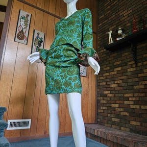 Vintage 60s Mod Youthquake Trumpet Sleeve Cocktail Mini Skirt Go Go Dress Suit XS/S