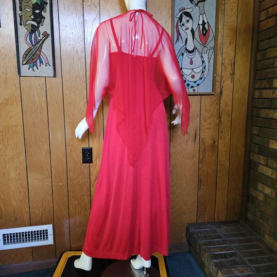 Vintage 70s DISCO Lipstick Red Jersey Maxi Dress … - image 8