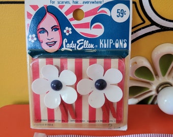Pinzas para el pelo estilo hippie RWB de la década de 1960, estilo vintage, con diseño de margaritas y ellen, de stock muerto, NOS