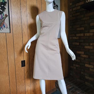 Vintage 60s Mod Space Age Oatmeal Youthquake Casual Go Go Shift Knit Dress S/M