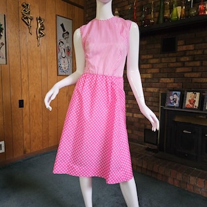 pink 50s swing dress Vintage 1950s Pink Gingham Checkered Swing Dress