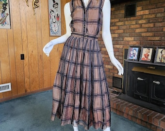 Vintage 40s 50s New Look Nathan Strong Plaid Full Skirt Shirtwaist Midi Dress S