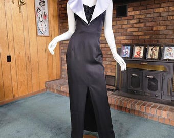 Vintage 90s Tuxedo Black Tie Evening Cage Back Halter Wiggle Evening Dress  Gown M - Etsy