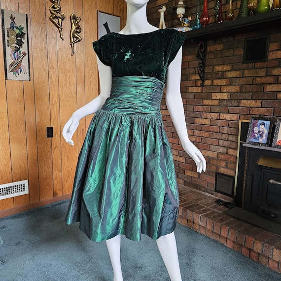 Vintage 80s Velvet Prom Metallic Emerald Green Taffeta Backless Formal Dress  XS/S - Etsy