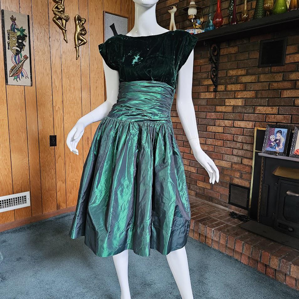 Vintage 80s Velvet Prom Metallic Emerald Green Taffeta Backless Formal Dress  XS/S - Etsy