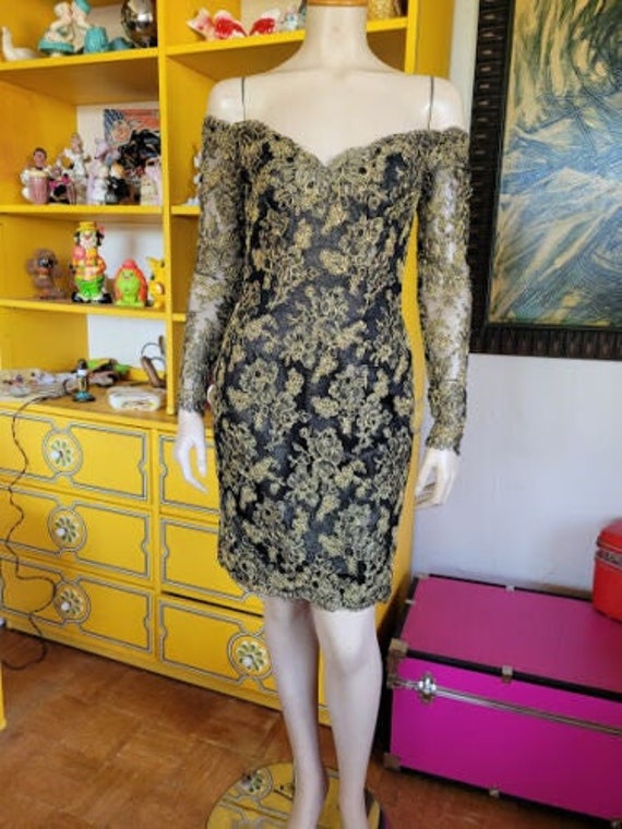 Vintage 80s Lillie Rubin Dynasty Gold Embroidered… - image 1