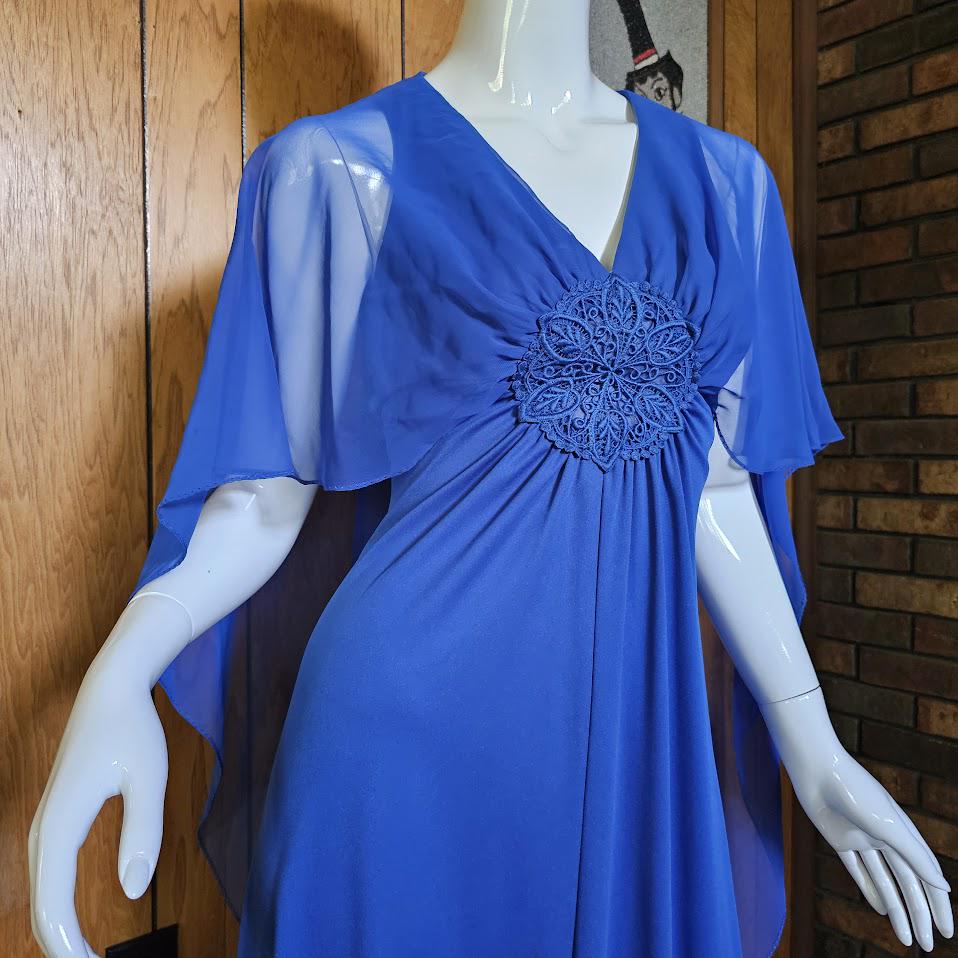 Vintage 70s DISCO Royal Blue Jersey Butterfly Sleeve Shawl