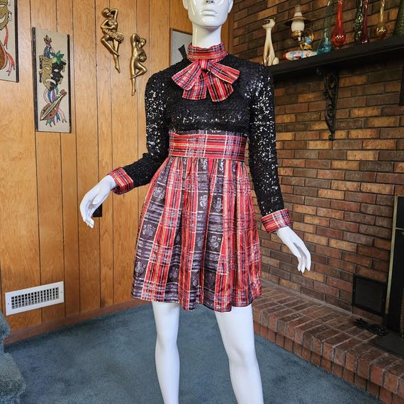Vintage 70s Mod British Invasion Metallic Tartan Plaid Cocktail Mini Party  Dress XS - Etsy