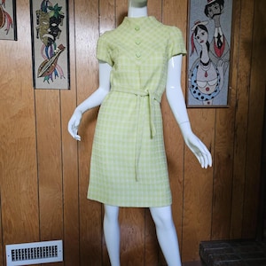 Vintage Swinging 60s Mod R&K Original Lime Diamond Weave Go Go Mini Dress XS/S