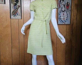 Vestido mini Go Go vintage con tejido de rombos, estilo años 60, mod. R&K, original, lima, talla XS/S