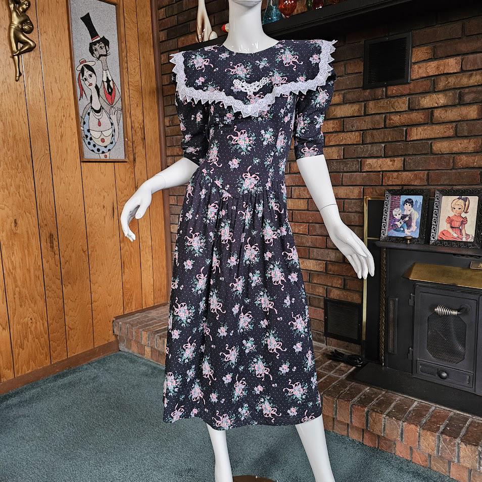 Vintage 80s Eber Sissy Pink Ribbon Bouquet Princess Waist