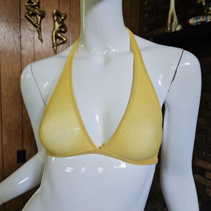 Vintage 70s 80s Butter Yellow String Halter Backless French Lingerie T-Shirt Bra 32
