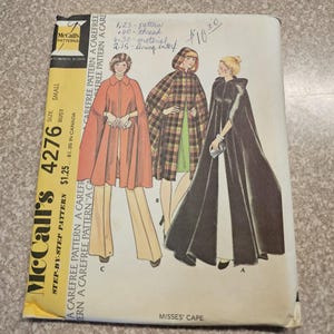 Vintage 70s Mod Opera Cape With Hood Sewing Pattern McCalls #4276 34B S