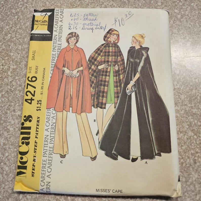Vintage 70s Mod Opera Cape With Hood Sewing Pattern Mccalls #4276 34B S ...