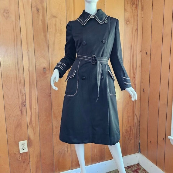 【I AM MARI】Colorblock Trench Dress Vintage 60s 70s Mod Black Spy Girl Topstitch Fit N Flair