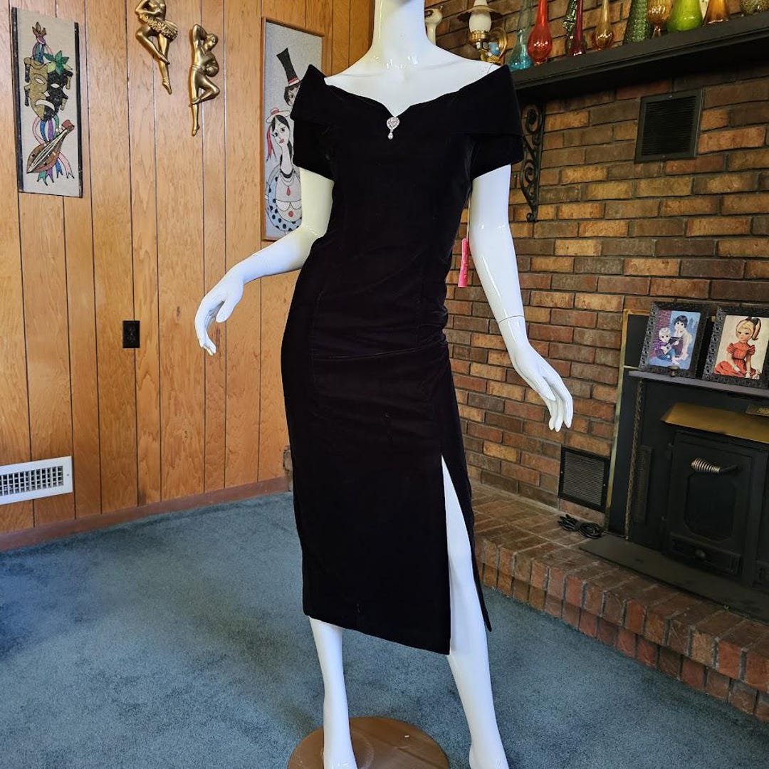 Vintage 80s Black Velvet Wiggle Goth Sweetheart Cocktail Formal Party Slit  Dress S/M - Etsy