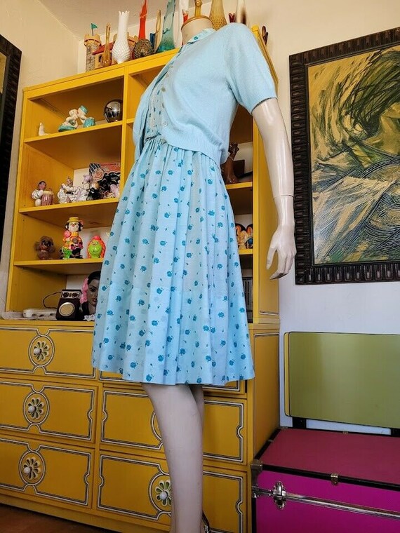 Vintage 50s Baby Blue L'Aiglon Full Skirt Lace Ro… - image 5