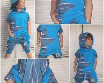 T-shirt Handmade zipfelzauber hoodie Kinder Jungs Mädchen Baggy  sommer lässig shirt blau gestreift hoodieshirt jungen halbarm türkis kapuze