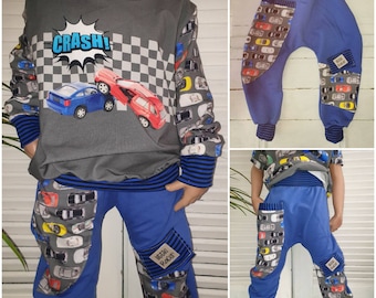 Baggypant Hose little racer Gr.86-140Handmade zipfelzauber cool  outfit Pumphose Kinder Jungs Mädchen Baggy Pumphose car auto Jogger Jungen