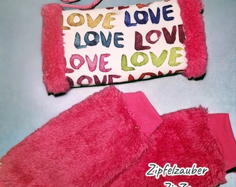 Handwärmer MUFF und/oder Stulpen Kinder softshell kuschelfleece warm winter love pink winter