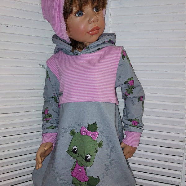 Ballonkleid  Kleid Mädchen Kapuze Kinder Kids Gr.86-140 Baumwolljersey Jersey KROKO Emma Pünktchen Motiv langarm Zipfelzauber