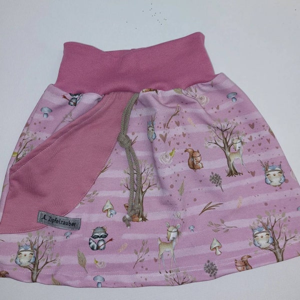 Boho waldtiere hessekinner rosa Rock mädels Tiere handmade 74-140 Mädchen Zipfelzauber handmade Sweatrock Sweat