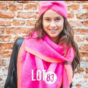 Winterschal lot83 mit Rand Nina pink Orange Schal Tuch Damen Dreiecktuch
