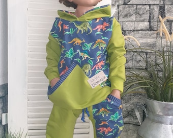 Hoodie Dino Dinosaurier grün blau Gr.86-128 Handmade zipfelzauber Sweat  Kinder Jungs Mädchen Shirt Kids Jungen Shirt Sweat Hoody Kapuze